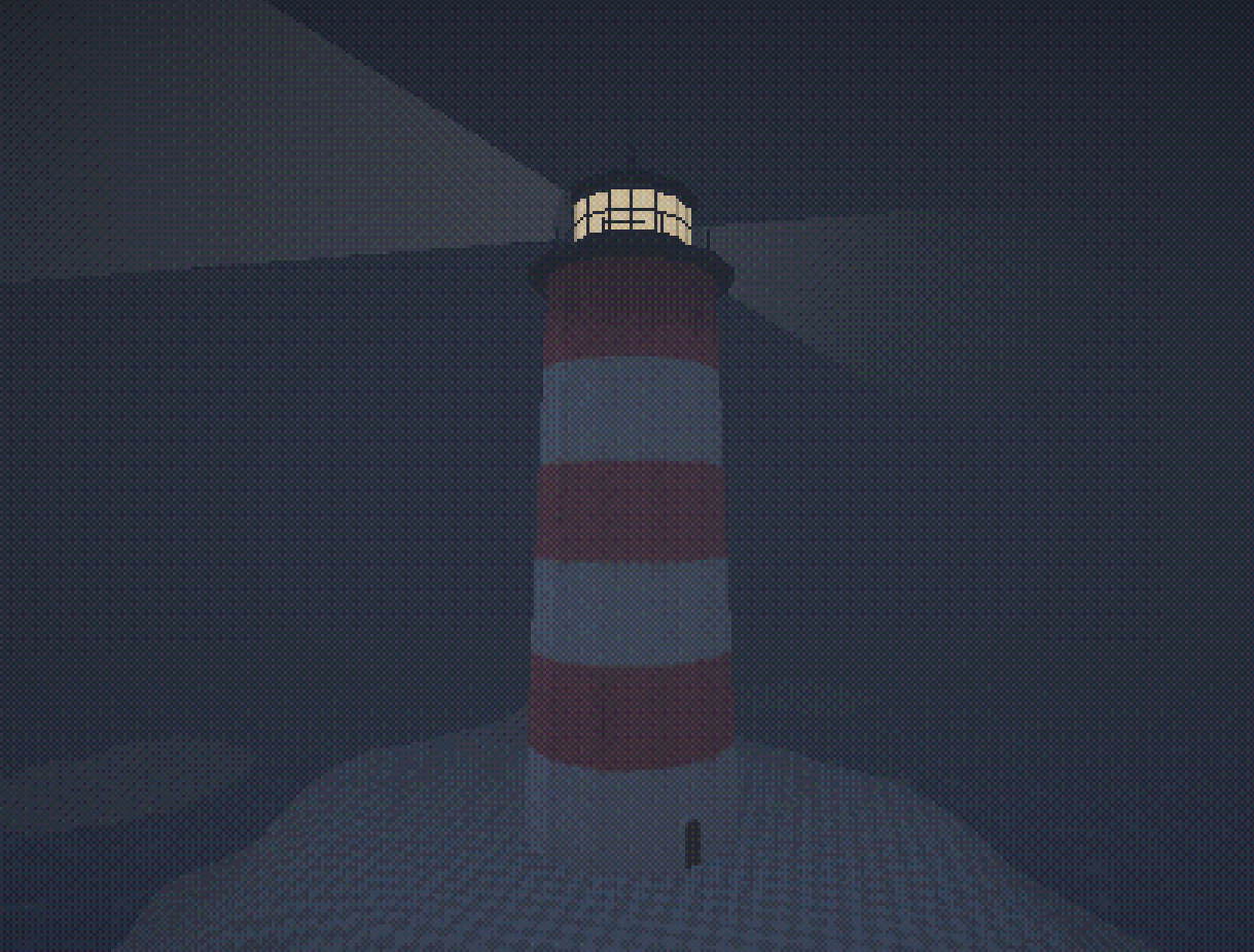 A lighthouse scene rendered using the dithering shader